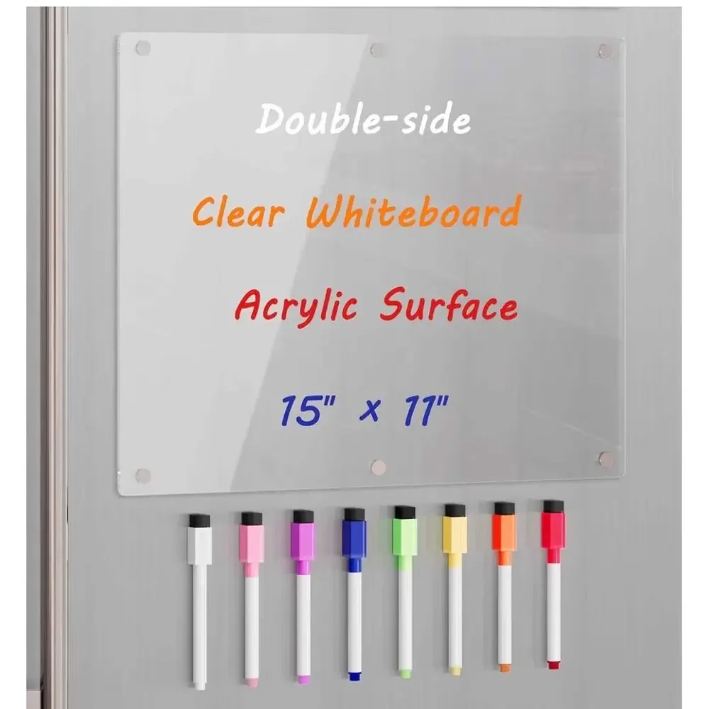 Clear Acrylic Magnetic Refrigerator Fridge Memo ToDo list w/ Markers about 15x11